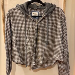 Gray and Brown Plaid Button-Up Hoodie